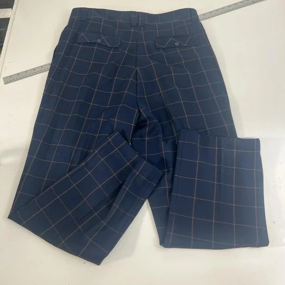 Steven‎ Land Suit 3 Piece 44L 36x30 Blue Henry Windowpane Plaid Dressy